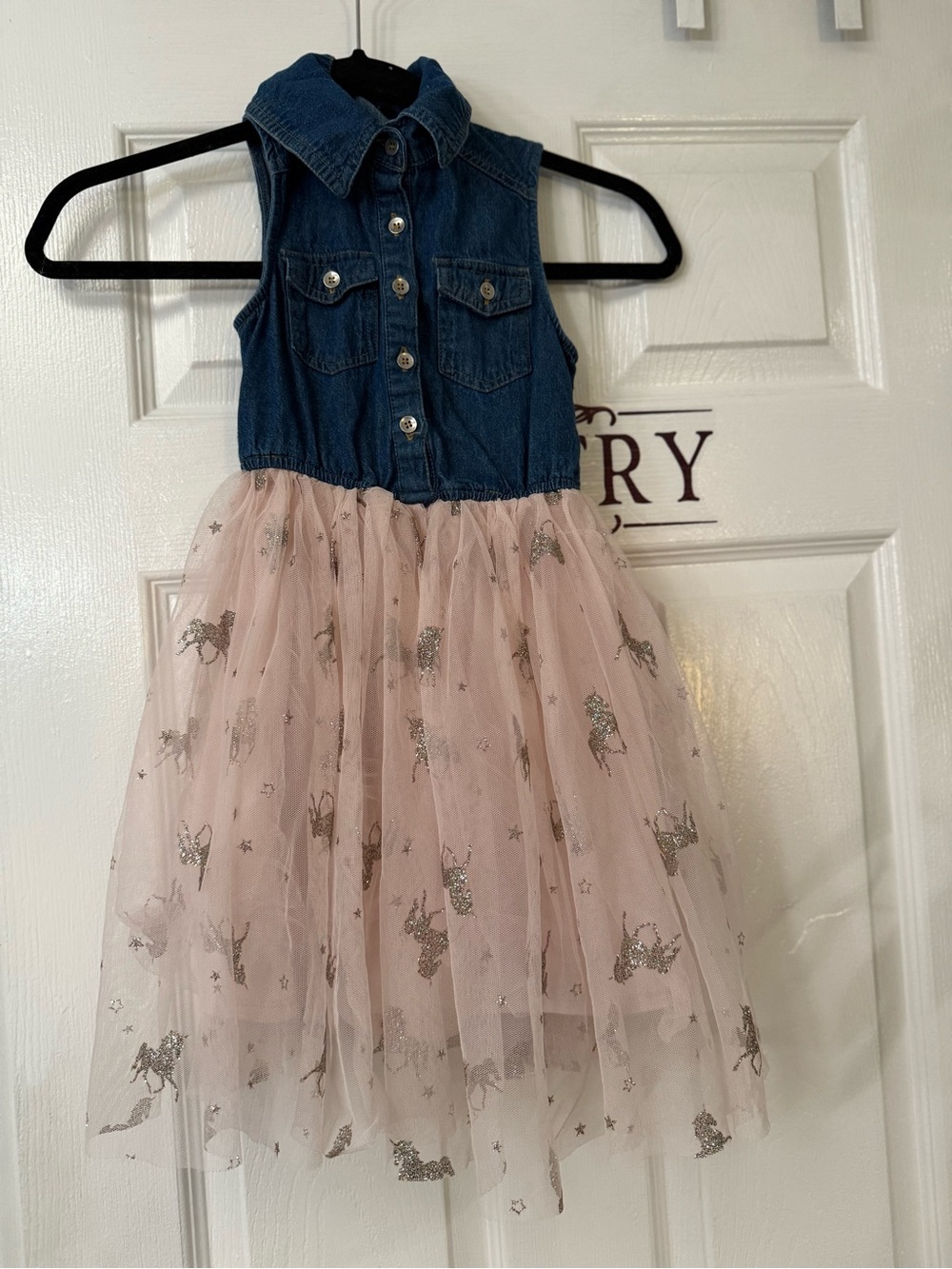 Zunie Denim Bodice Pink Tulle Unicorn Party Dress
